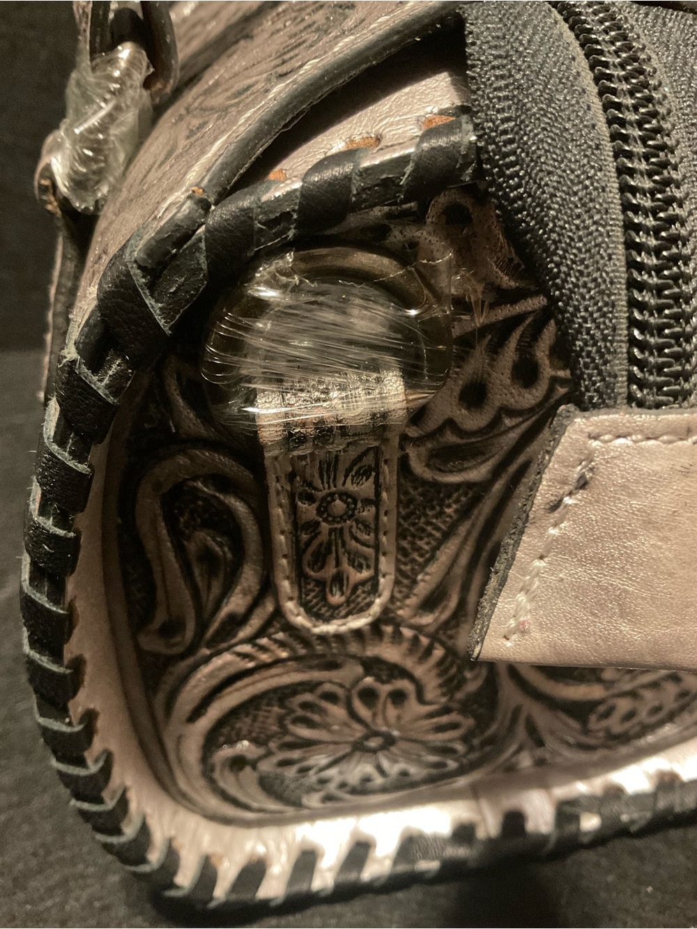 Silver Small Tooled Western Floral Leather Speedy w/adjustable detachable strap - Picture 9 of 9